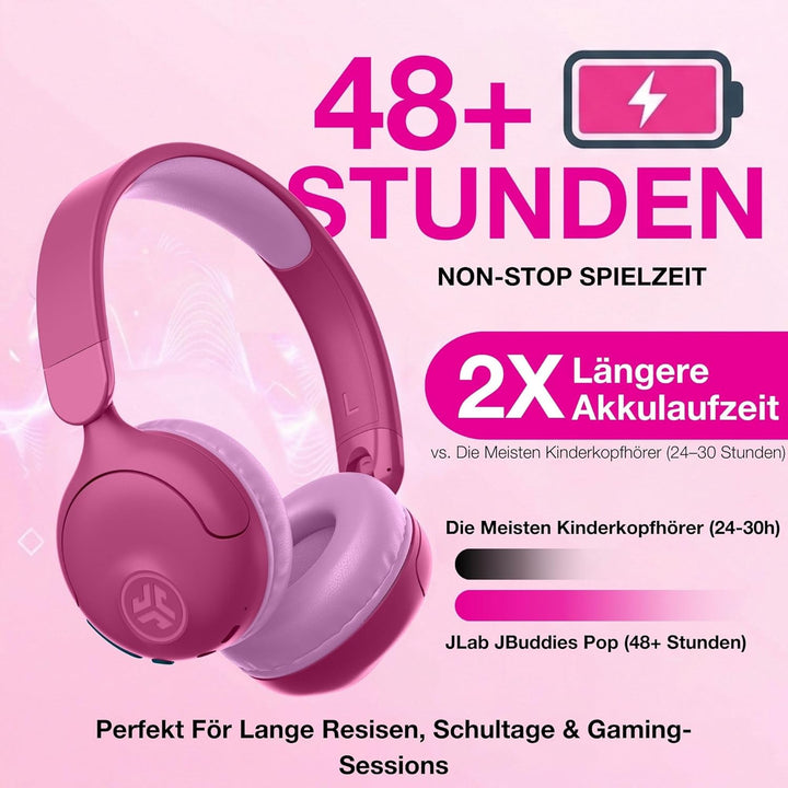 JLab JBuddies Pop Bluetooth Kopfhörer Kinder - 48+ Std. Spielzeit &amp; Kabelgebunden, Lautstärkesicher