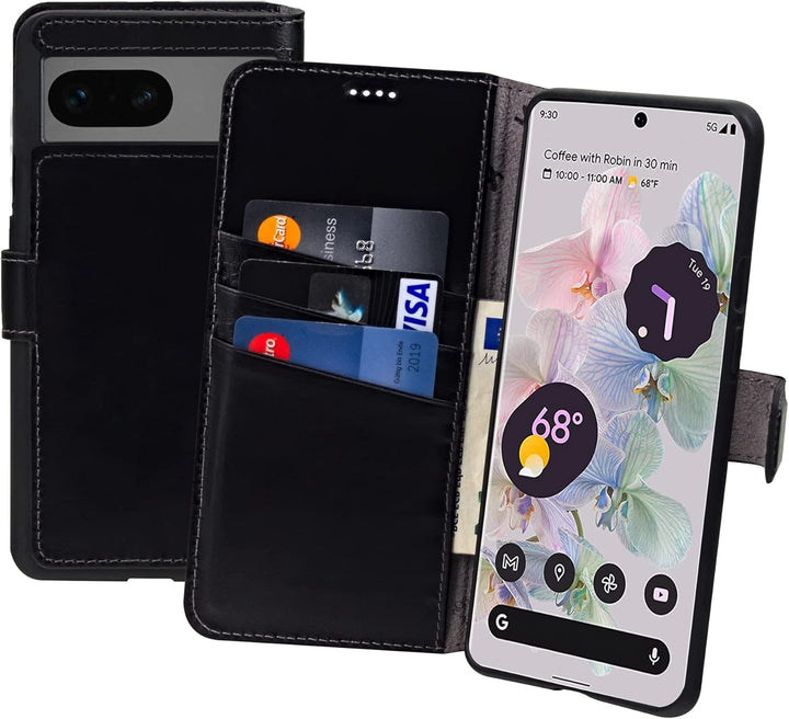 Suncase Book-Style Hülle kompatibel mit Google Pixel 7 5G Leder Tasche (Slim-Fit) Lederhülle Handyta