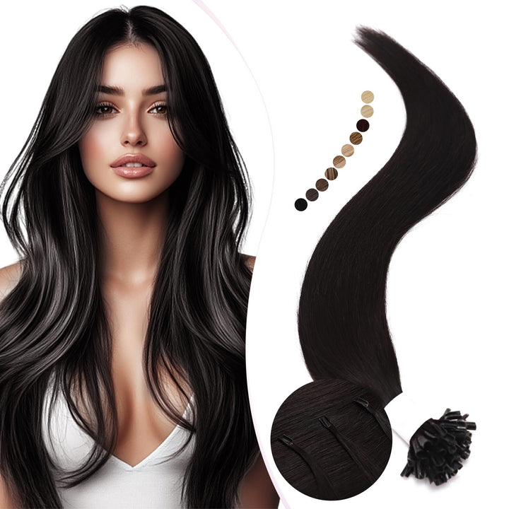 Elailite Bondings Extensions Echthaar Haarverlängerung Schwarz U-tip Keratin Haar Extension Glatt 25