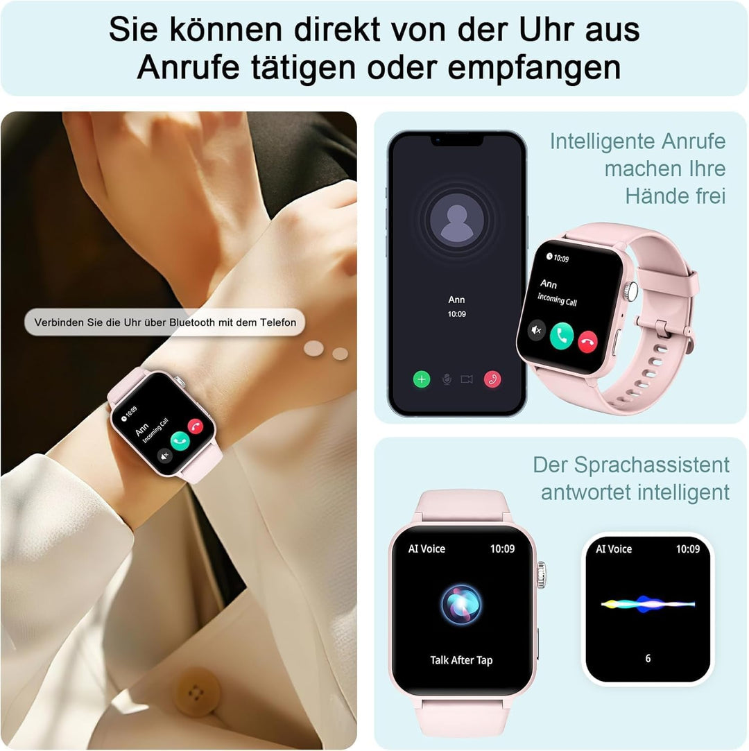 IOWODO Smartwatch Damen Herren 1,91 Zoll Uhren Fitnessuhr Sportuhr mit Schrittzähler Herzfrequenzmon