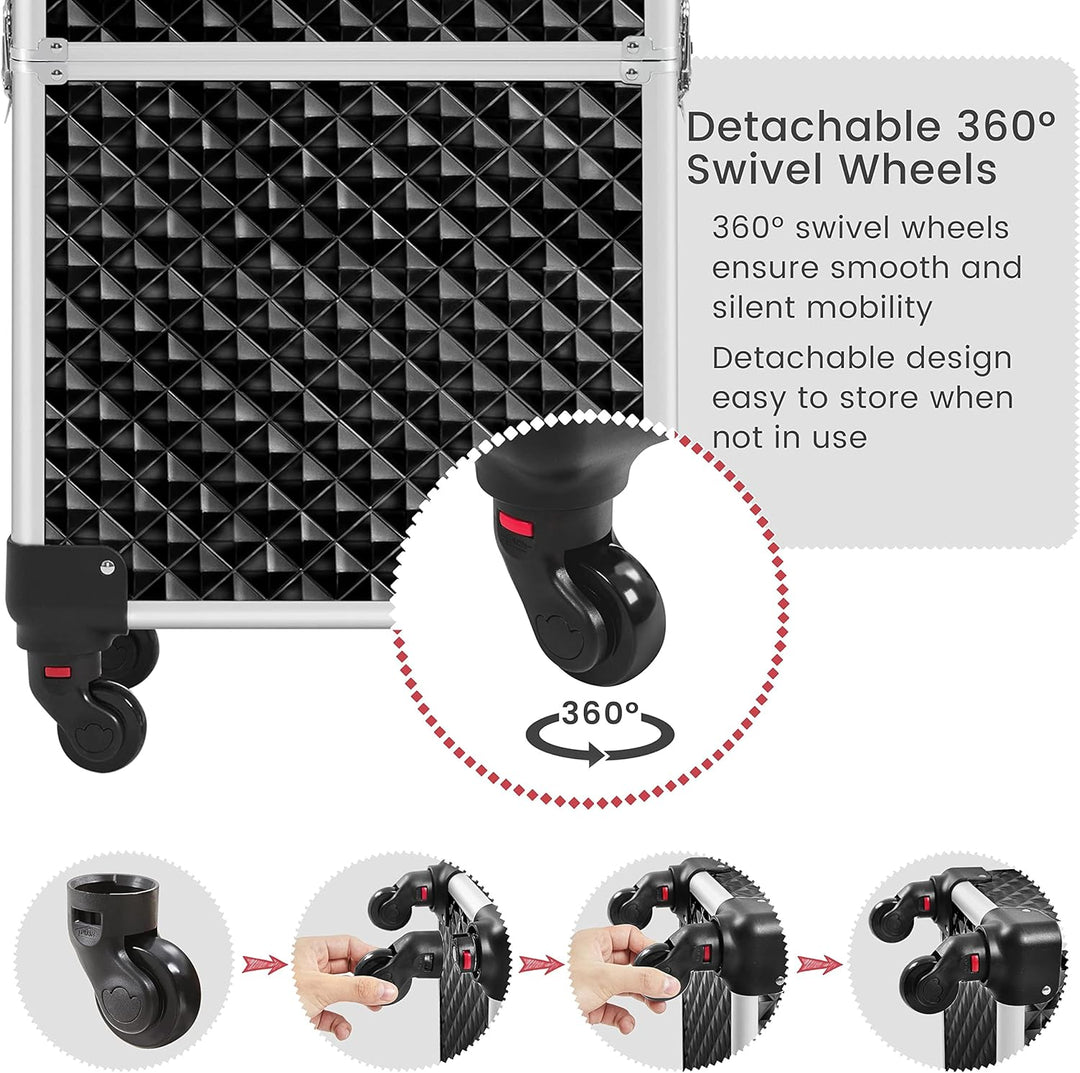 Yaheetech 3-in-1 Kosmetikkoffer, Abschliessbarer Schminkkoffer, Make-up Koffer für Reisen, Grosser T