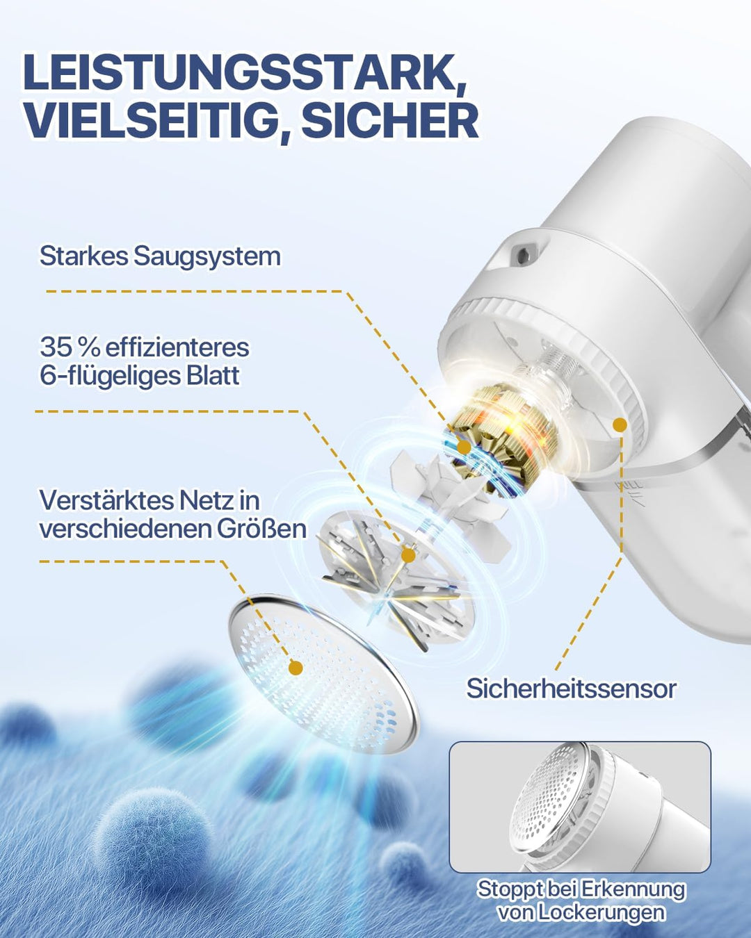 Fusselrasierer Elektrisch, Homtronics Fusselrasierer mit LED-Licht, USB Aufladung, 3 Einstellbaren,
