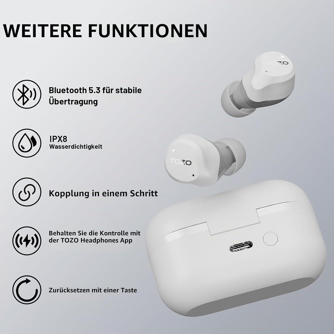 TOZO NC9 Bluetooth Kopfhörer In Ear mit Hybrid ANC (45dB), 6 Mikrofone ENC für Homeoffice &amp; Pendeln,