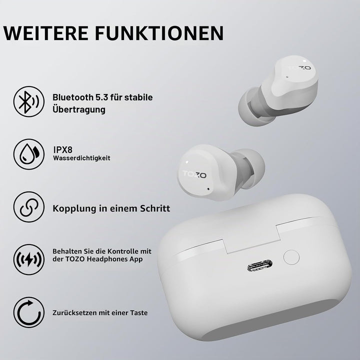 TOZO NC9 Bluetooth Kopfhörer In Ear mit Hybrid ANC (45dB), 6 Mikrofone ENC für Homeoffice &amp; Pendeln,