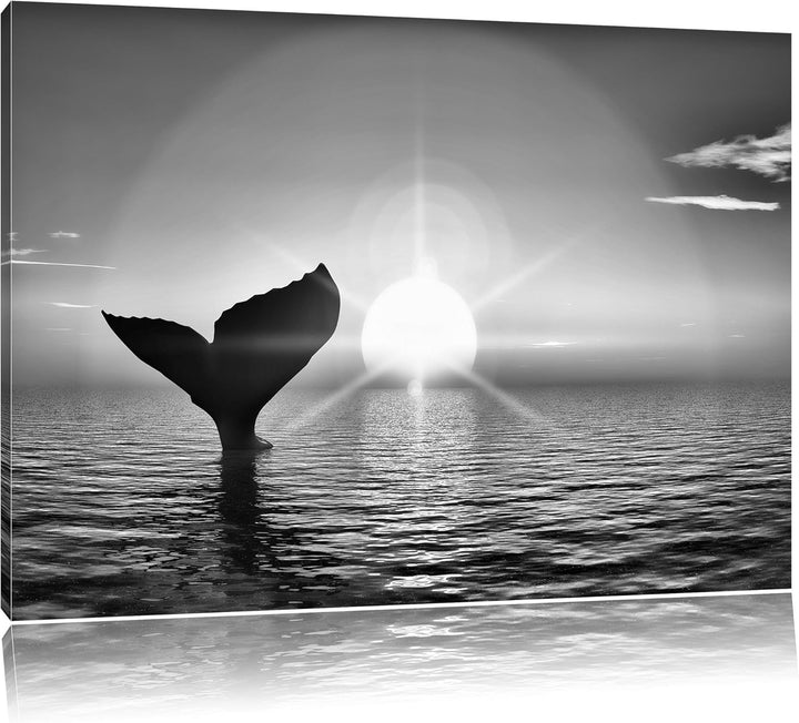 Pixxprint Walflosse im Sonnenuntergang / 100x70cm Leinwandbild bespannt auf Holzrahmen/Wandbild Kuns