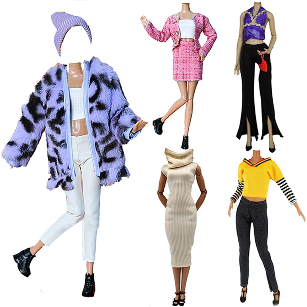 5 Set Herbstkleidung Kleider + Hosen Schuhe Tasche Mode Hut Langarm Mantel für 29 cm Puppen Babyzube