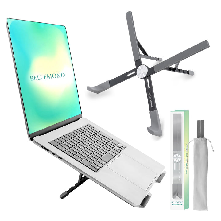 BELLEMOND | X-Form Laptop-Ständer – Höhenverstellbarer Aluminium-Riser mit 5 Stufen, faltbar & leich