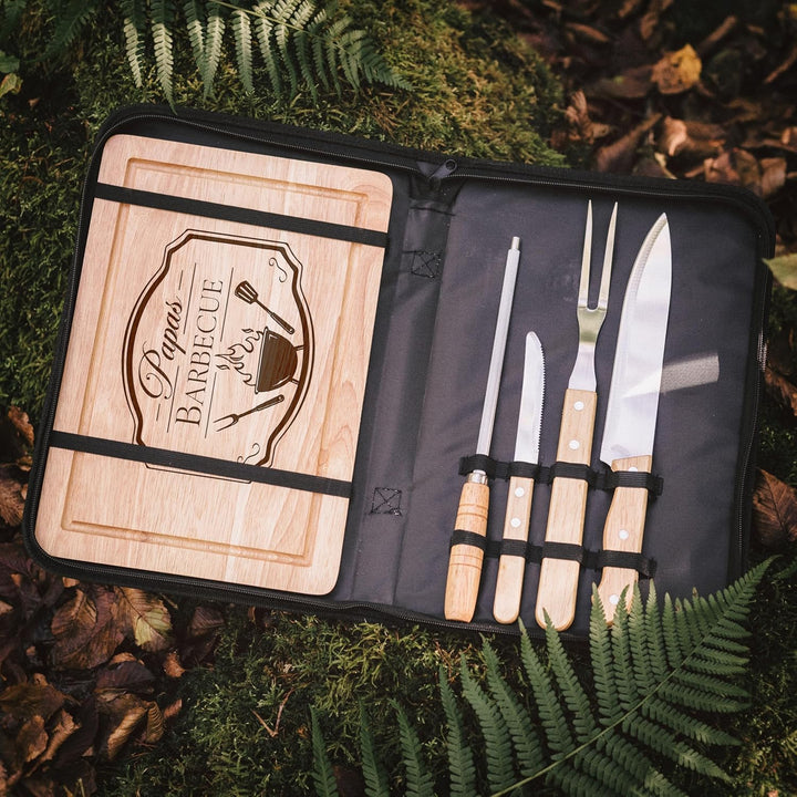 Grillset mit Messer im Messerset, Grillen Geschenk, Grill Accessories, Grillbrett, Geschenke für Män