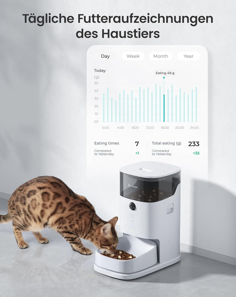 PETGUGU Automatischer Futterautomat Katze, Katzenfutter Automat mit Timer, APP-Steuerung, Abnehmbare