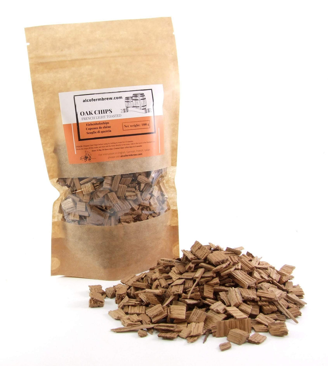 AlcoFermBrew Französische Eichenholzchips Leichte Röstung 100g – Naturholz zur Verfeinerung von Wein