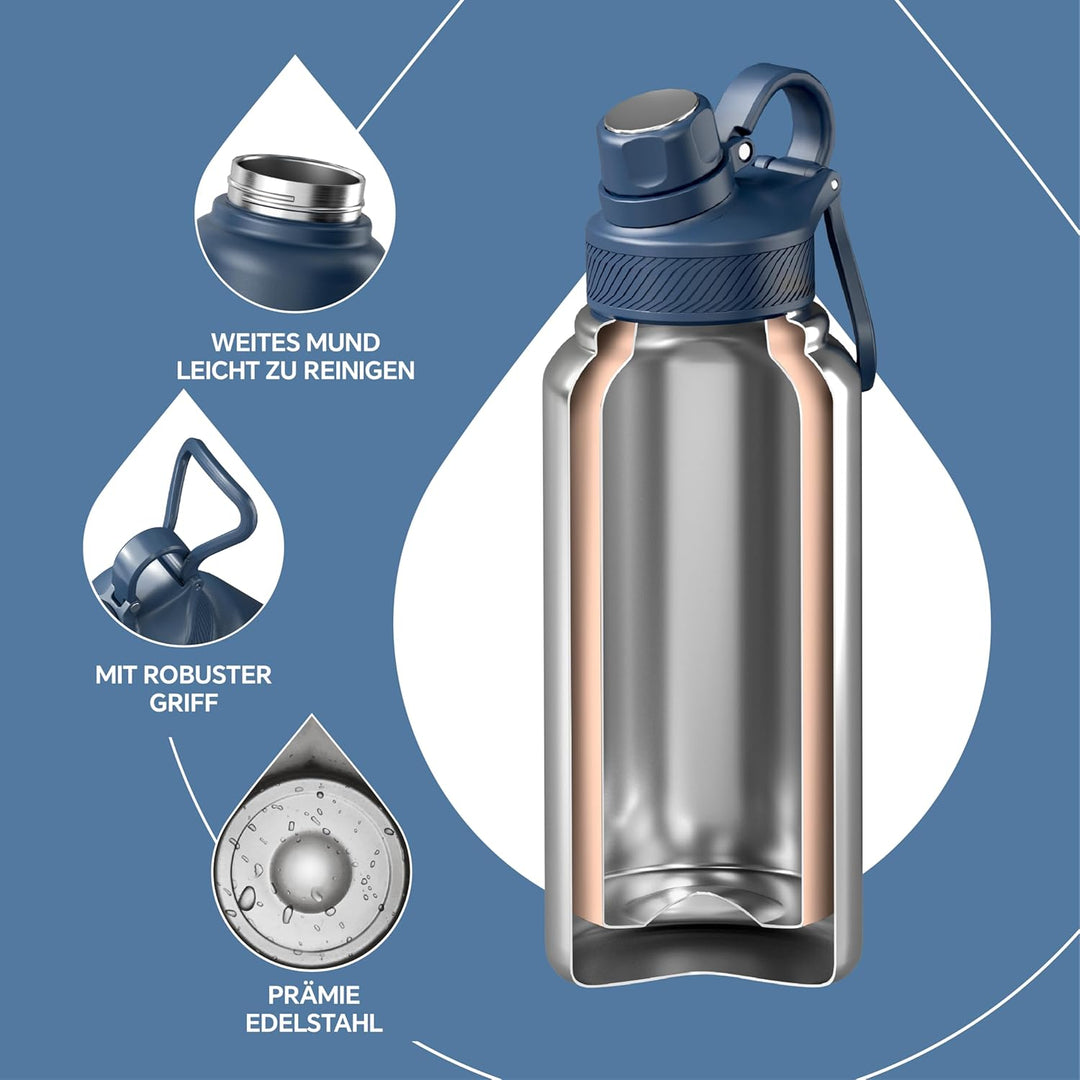 IDEUS Vakuumisolierte Wasserflasche, 32oz (950 ml) Edelstahl Doppelwand Flasche Metall Sport Kantine