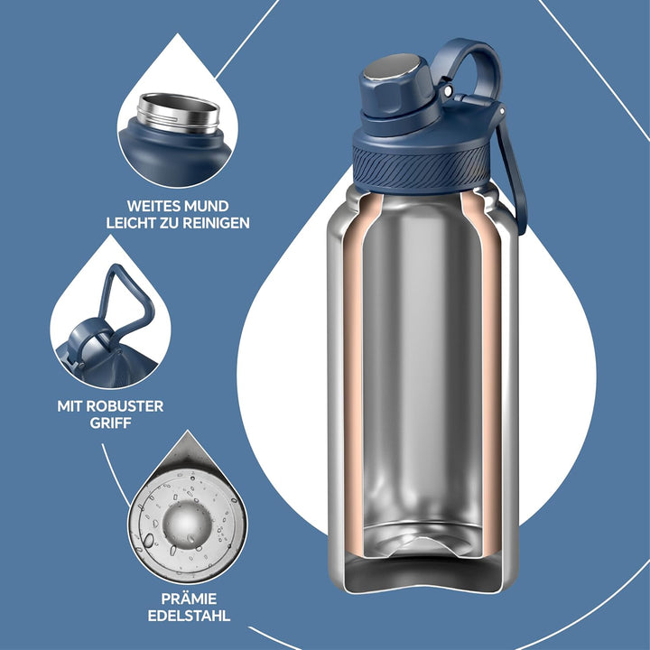 IDEUS Vakuumisolierte Wasserflasche, 32oz (950 ml) Edelstahl Doppelwand Flasche Metall Sport Kantine