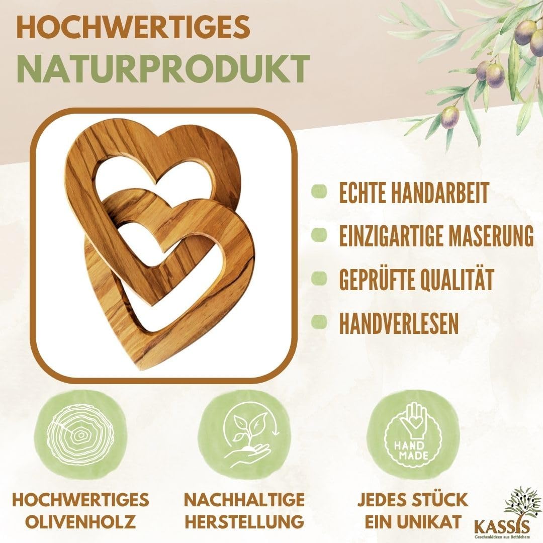 Kassis Geschenkartikel Personalisierte Olivenholz-Herzen für Brautpaar, zum Valentinstag, Jubiläum,
