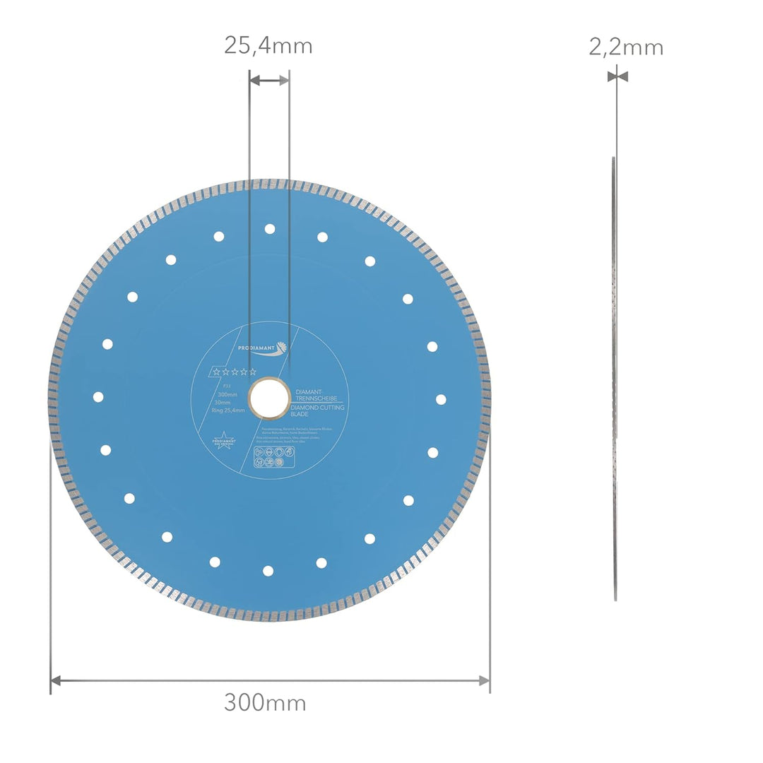 PRODIAMANT Profi Diamant Fliesenscheibe ø 300mm F33 Bohrung 30mm mit Distanzring 25,4mm Natursteine