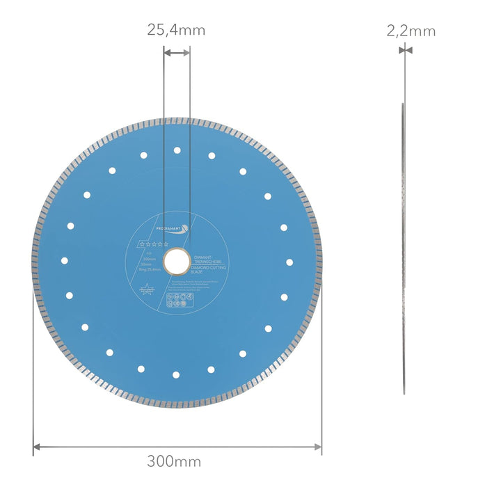 PRODIAMANT Profi Diamant Fliesenscheibe ø 300mm F33 Bohrung 30mm mit Distanzring 25,4mm Natursteine