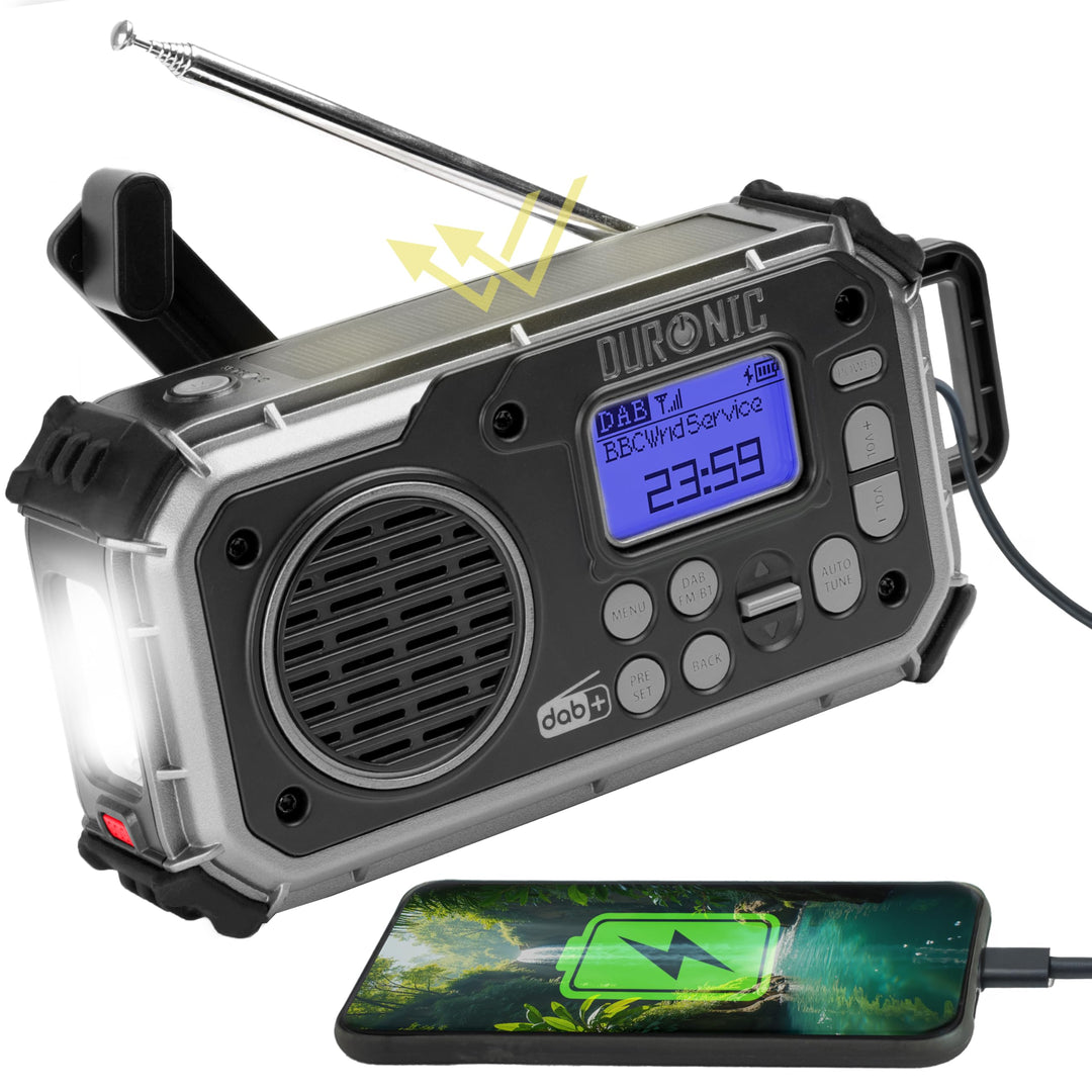 Duronic SDAB1 Kurbelradio, Tragbares Solar Notfall DAB FM Radio mit LED Licht und Kurbel, Batteriebe