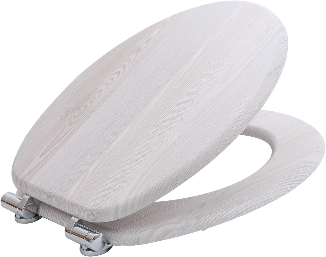 sanicomfort WC Sitz Wood white, MDF Holzkern, mit Absenkautomatik, Toilettensitz mit Klodecken, Klob