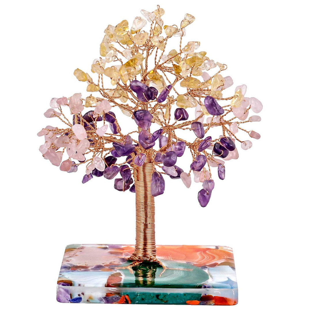 mookaitedecor Natürliche Mehrfarbiger Crystal Money Tree Figur für Wohnkultur, handgemachte Kupfer g