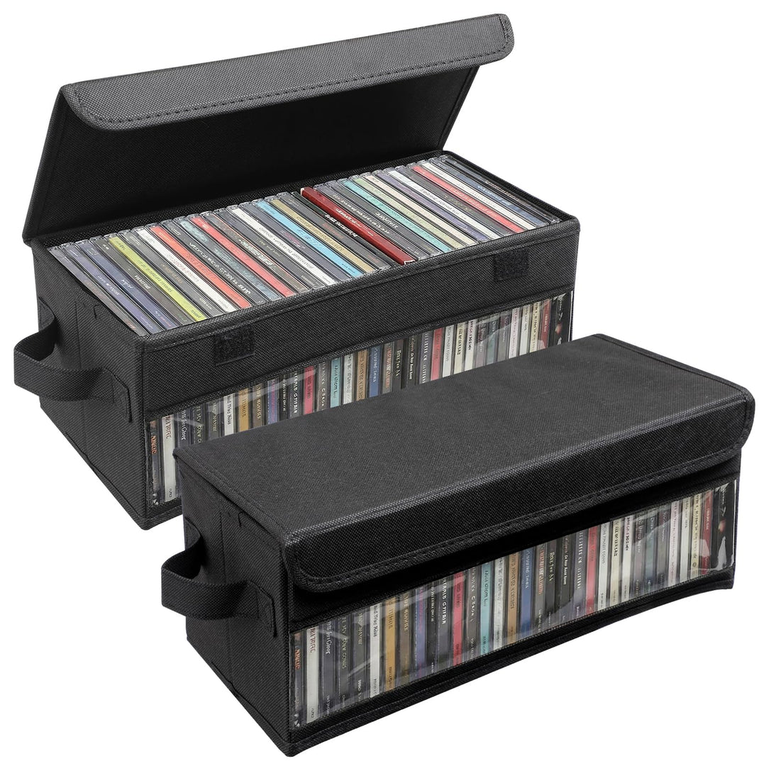 Dntorx 2 Stück CD Aufbewahrungsbox, 36x16x14cm Ständer mit Griffen Deckel Sichtfenster, Stapelbare C
