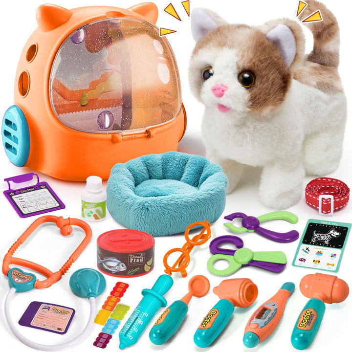 Katze Spielzeug Kinder Kuscheltier Katze Arztkoffer Kinder mit Elektronische Haustiere Gehen Bellt S
