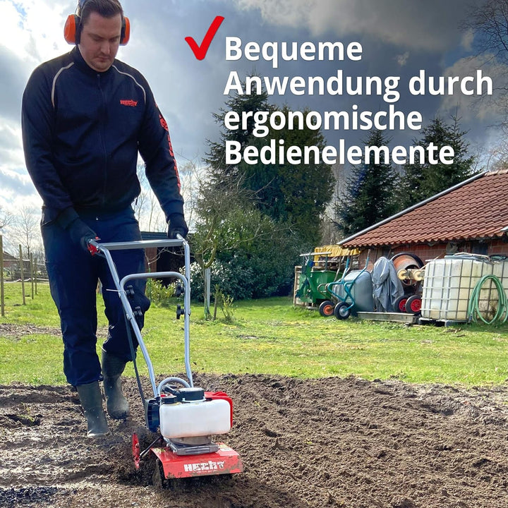 Benzin Gartenhacke (NEU) Effektive Bodenbearbeitung mit 25 cm Arbeitsbreite – 2-Takt Motor – 16 hart