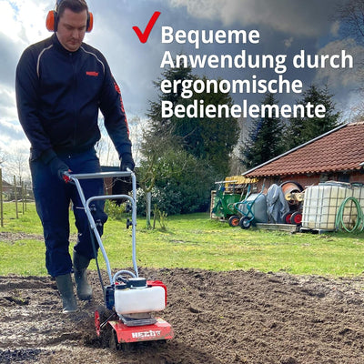 Benzin Gartenhacke (NEU) Effektive Bodenbearbeitung mit 25 cm Arbeitsbreite – 2-Takt Motor – 16 hart