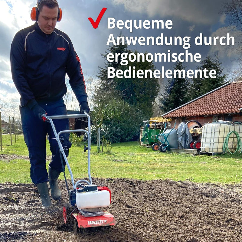 Benzin Gartenhacke (NEU) Effektive Bodenbearbeitung mit 25 cm Arbeitsbreite – 2-Takt Motor – 16 hart