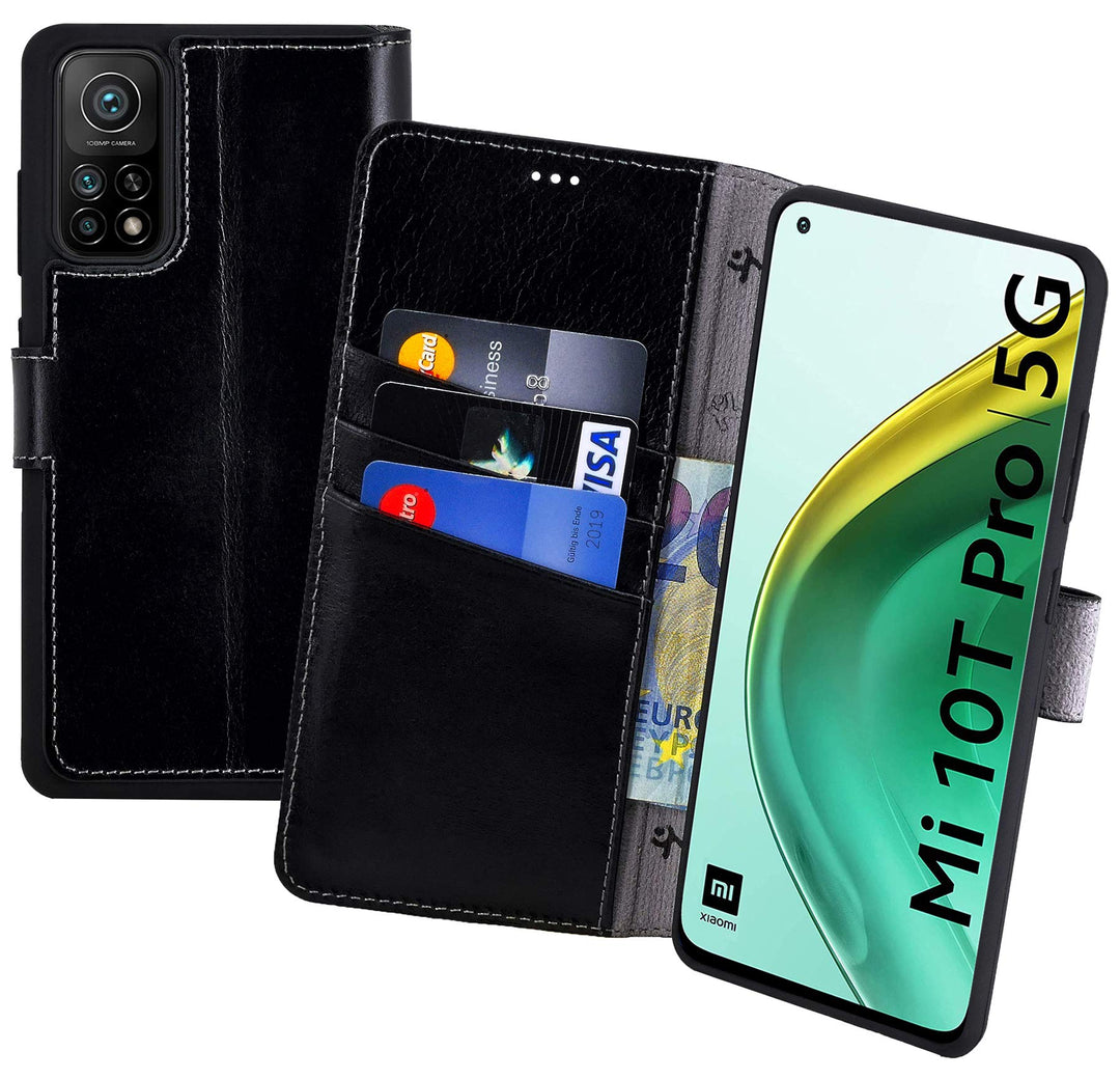 Suncase Book-Style Hülle kompatibel mit Xiaomi Mi 10T Pro 5G Leder Tasche (Slim-Fit) Lederhülle Hand