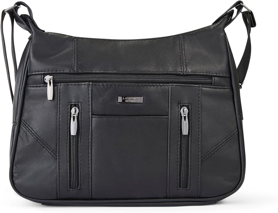 Woodland Leather Damen-Handtasche, Schwarz, echtes weiches Leder, Schwarz , Medium