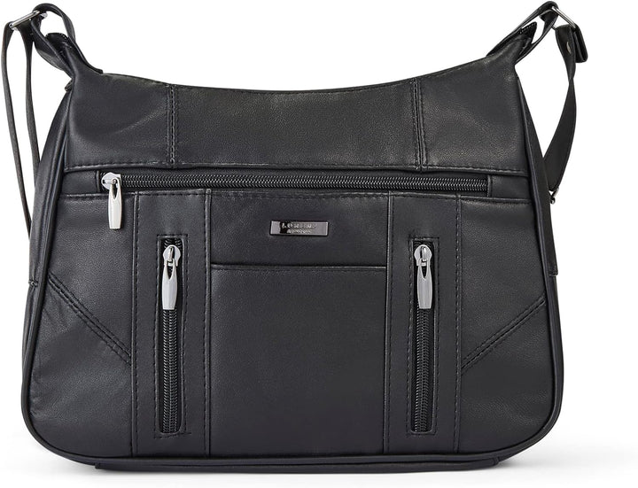 Woodland Leather Damen-Handtasche, Schwarz, echtes weiches Leder, Schwarz , Medium