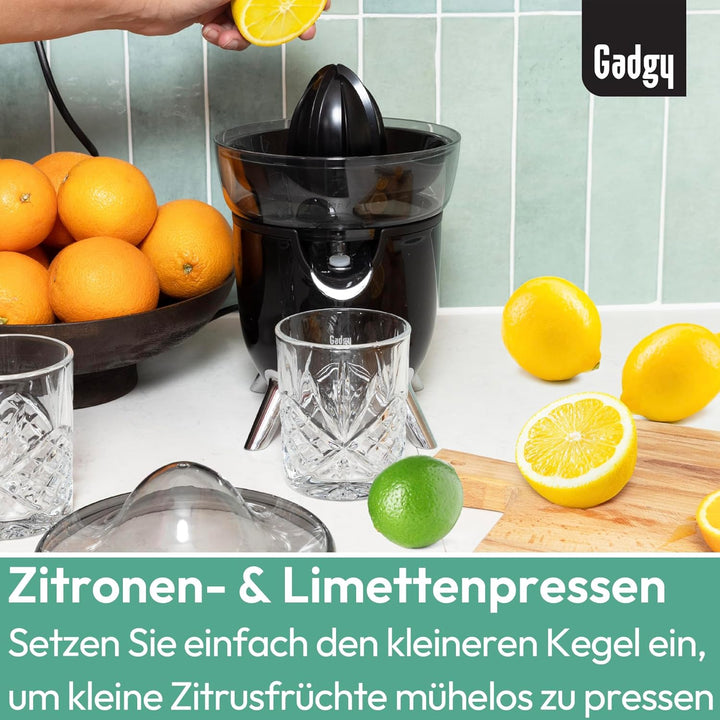 Gadgy Elektrische Saftpresse – Zitruspresse mit Anti-Tropf-Funktion, Zylindrisches Design, Anti-Stau