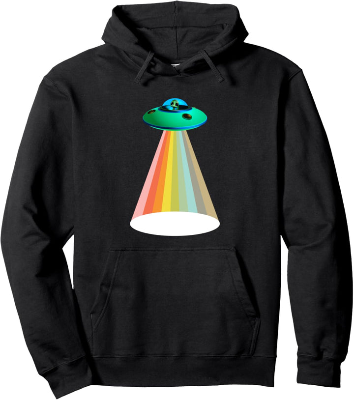 Alien Abduction UFO Invasion Rainbow Beam Spaceship Aliens Pullover Hoodie