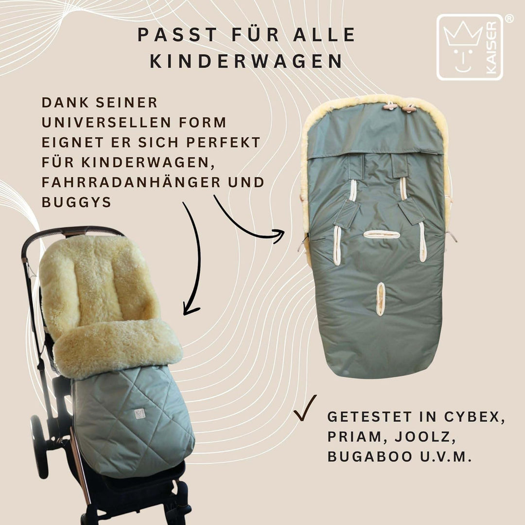 Kaiser Coosy Lammfell Kinderwagen Fusssack, 85 x 45 cm, Universal Passform (salbei green), salbei gr