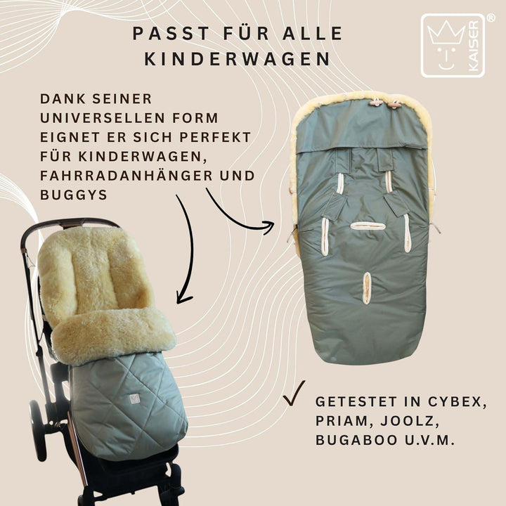 Kaiser Coosy Lammfell Kinderwagen Fusssack, 85 x 45 cm, Universal Passform (salbei green), salbei gr