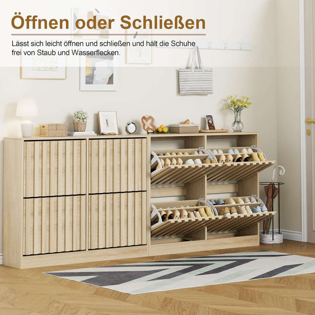 UEV Schuhschrank mit 4 Klappen Holz Schmal Schuhkipper Schuhkommode mit Kippschutz, Schuhaufbewahrun
