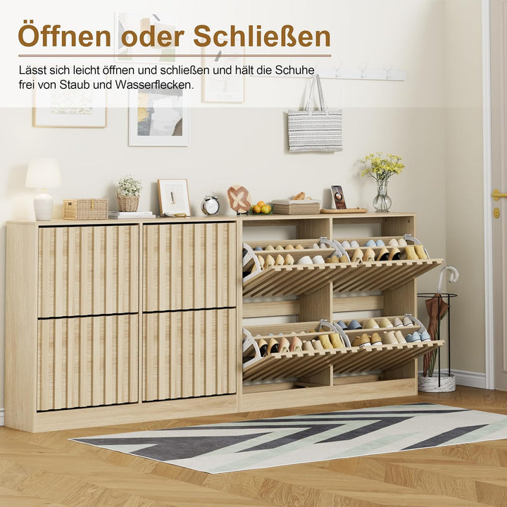 UEV Schuhschrank mit 4 Klappen Holz Schmal Schuhkipper Schuhkommode mit Kippschutz, Schuhaufbewahrun