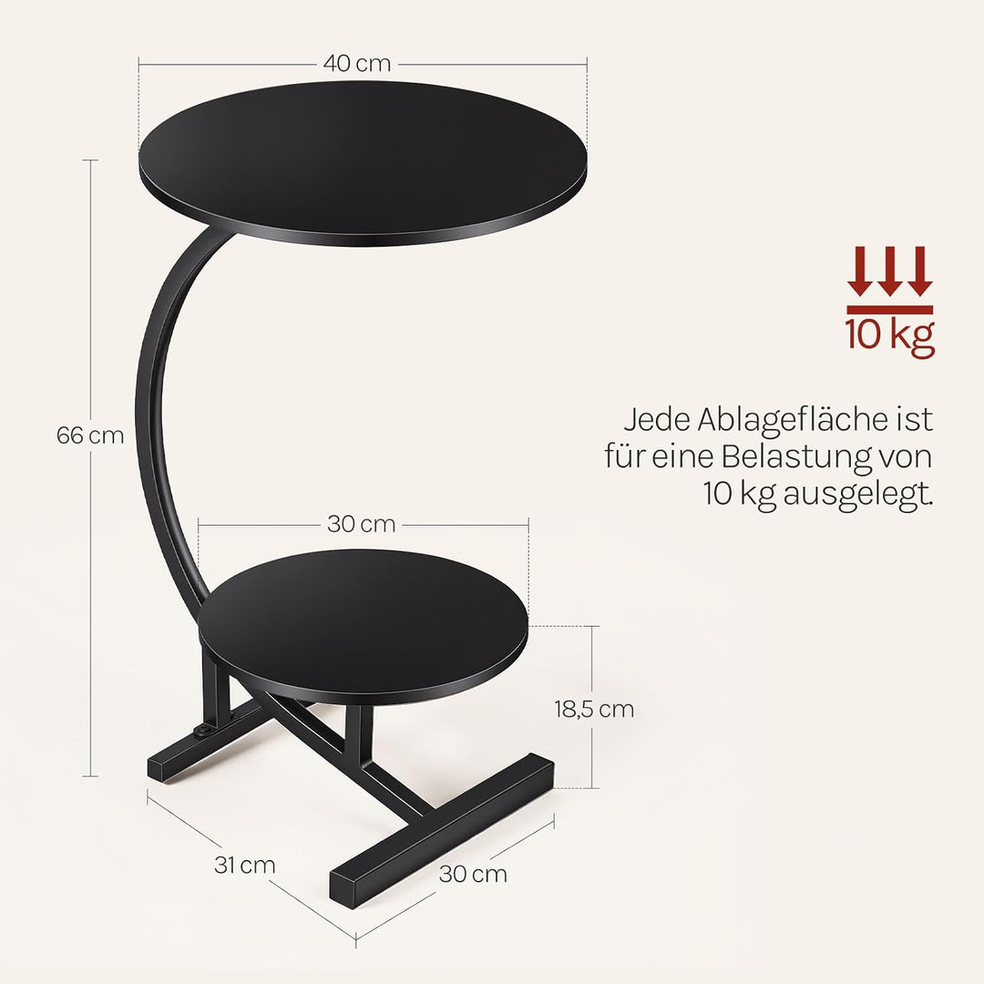 WOLTU Beistelltisch rund, Kleiner Beistelltisch C Form, mit 2 Ablagen, aus MDF und Metall, für Wohnz