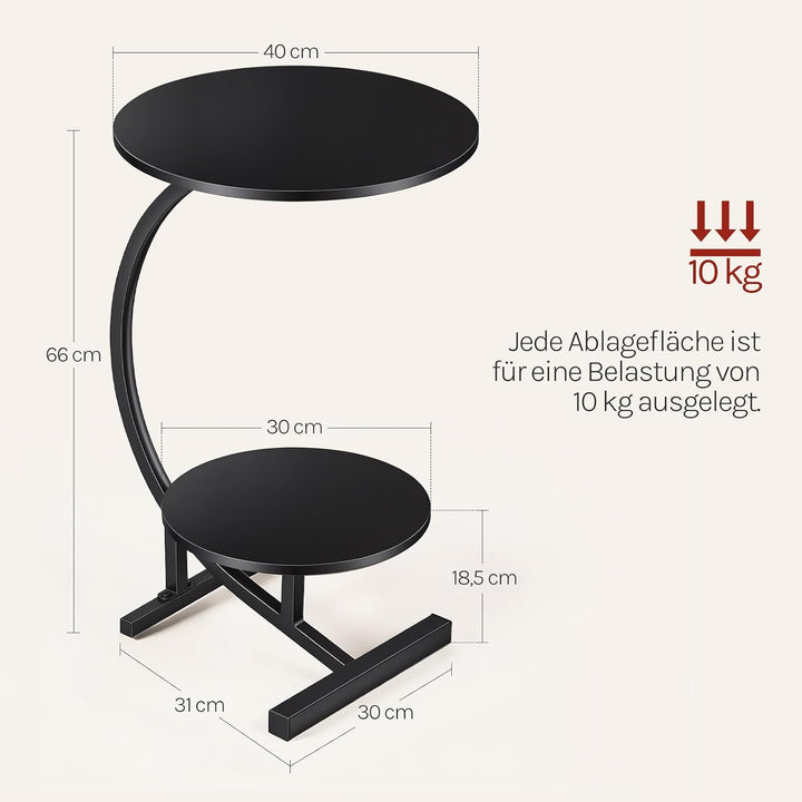 WOLTU Beistelltisch rund, Kleiner Beistelltisch C Form, mit 2 Ablagen, aus MDF und Metall, für Wohnz