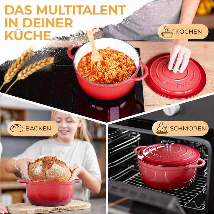 Gusseisen Topf [inkl. Gärkorb + Teigtuch] - Hochwertiger Emaille Topf 24cm - Idealer gusseiserner Br