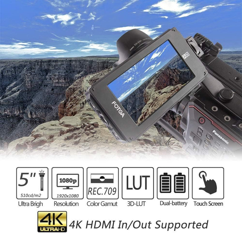 DSLR Kamera Monitor 5 Zoll, FOTGA A50TLS Touchscreen Kamera Field Monitor 3D LUT 700nit FHD IPS 1920