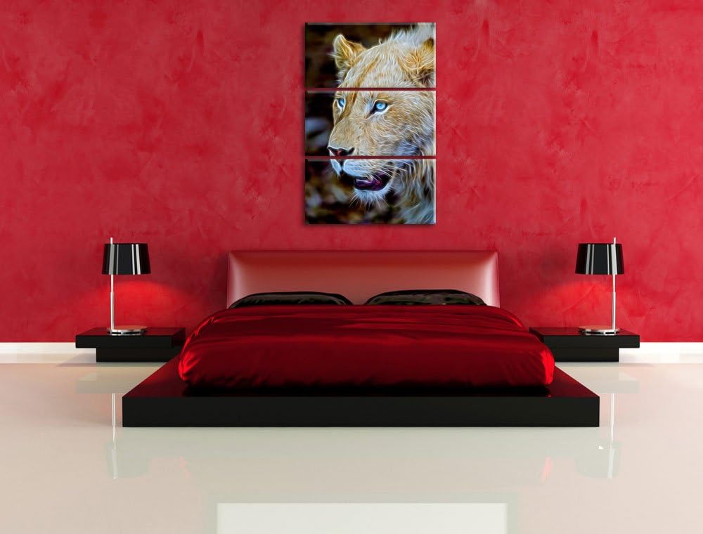 schöne weisse Löwin Spezial 3-Teiler Leinwandbild 120x80 Bild auf Leinwand, XXL riesige Bilder ferti