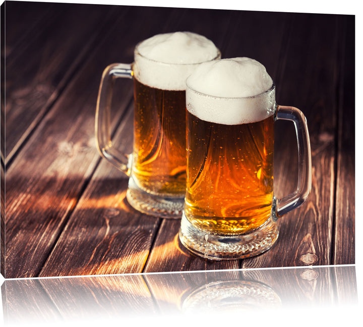Zwei Masskrüge Bier , Format: 100x70 auf Leinwand, XXL riesige Bilder fertig gerahmt mit Keilrahmen,
