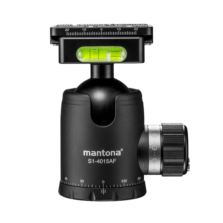 mantona Fortress Kugelkopf mit 40 mm Kugel I 360° Panorama-Funktion & 3 Wasserwaagen I mit Arca Swis