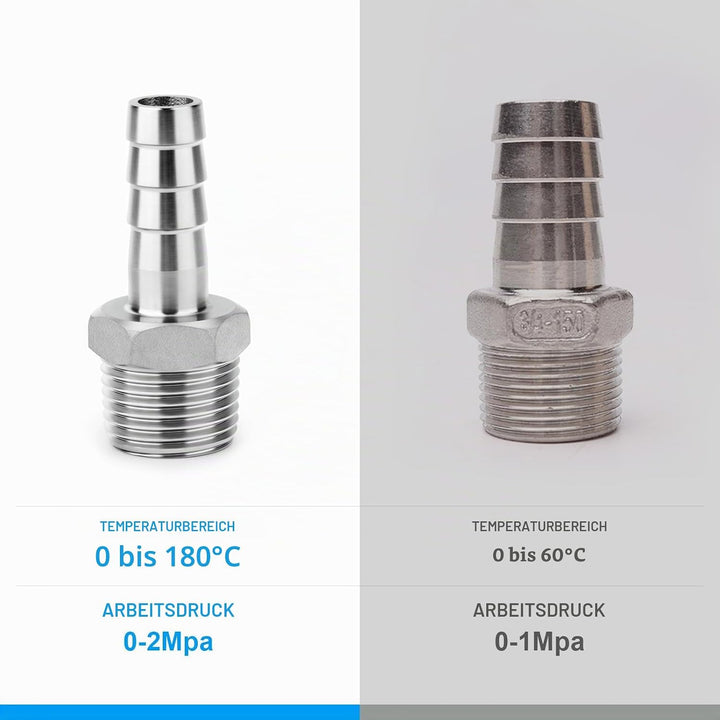 ERGAOBOY 10 Stück 304 Edelstahl 6 MM OD Barb auf 1/2" BSP männlich Schlauch Barb, Kompression Fittin