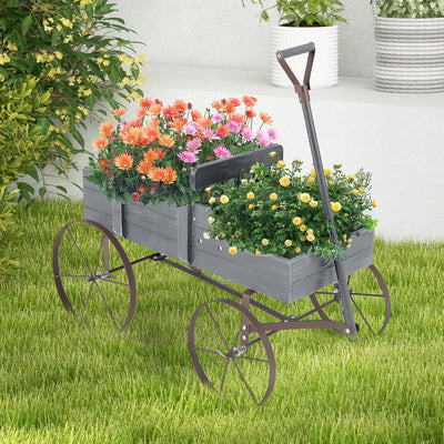 RELAX4LIFE Blumenständer mit 4 Rädern aus Metall, Pflanzwagen aus Massivholz, Holzwagen bis zu 15 kg