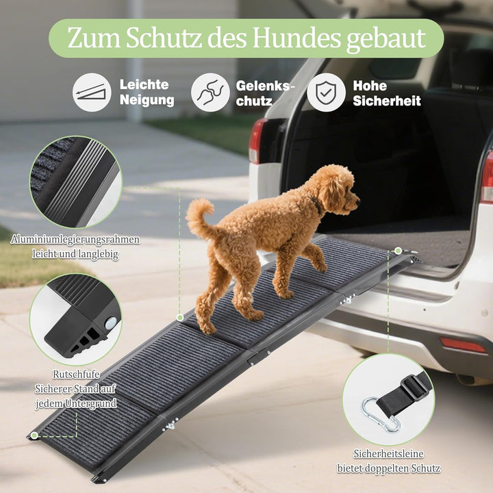 Hunderampe Auto Klappbar, Extra Lange Hunderampe mit Rutschfester Teppich für Grosse Hunde bis 110 K