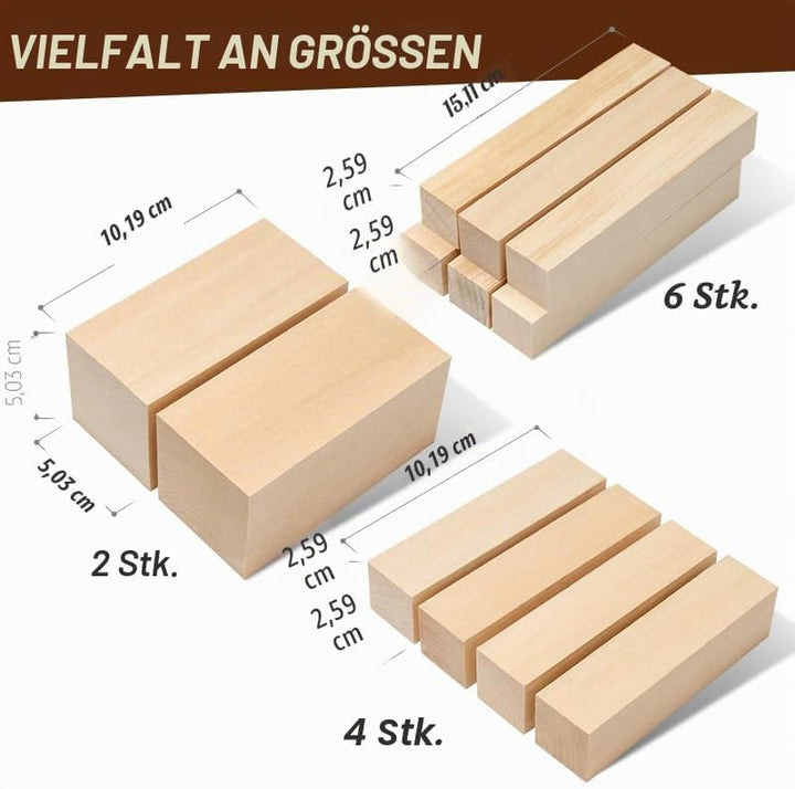 BeaverCraft BW12 Holzblöcke zum Schnitzen - Schnitzholz-Set aus Lindenholz – Linde Basswood zum Holz