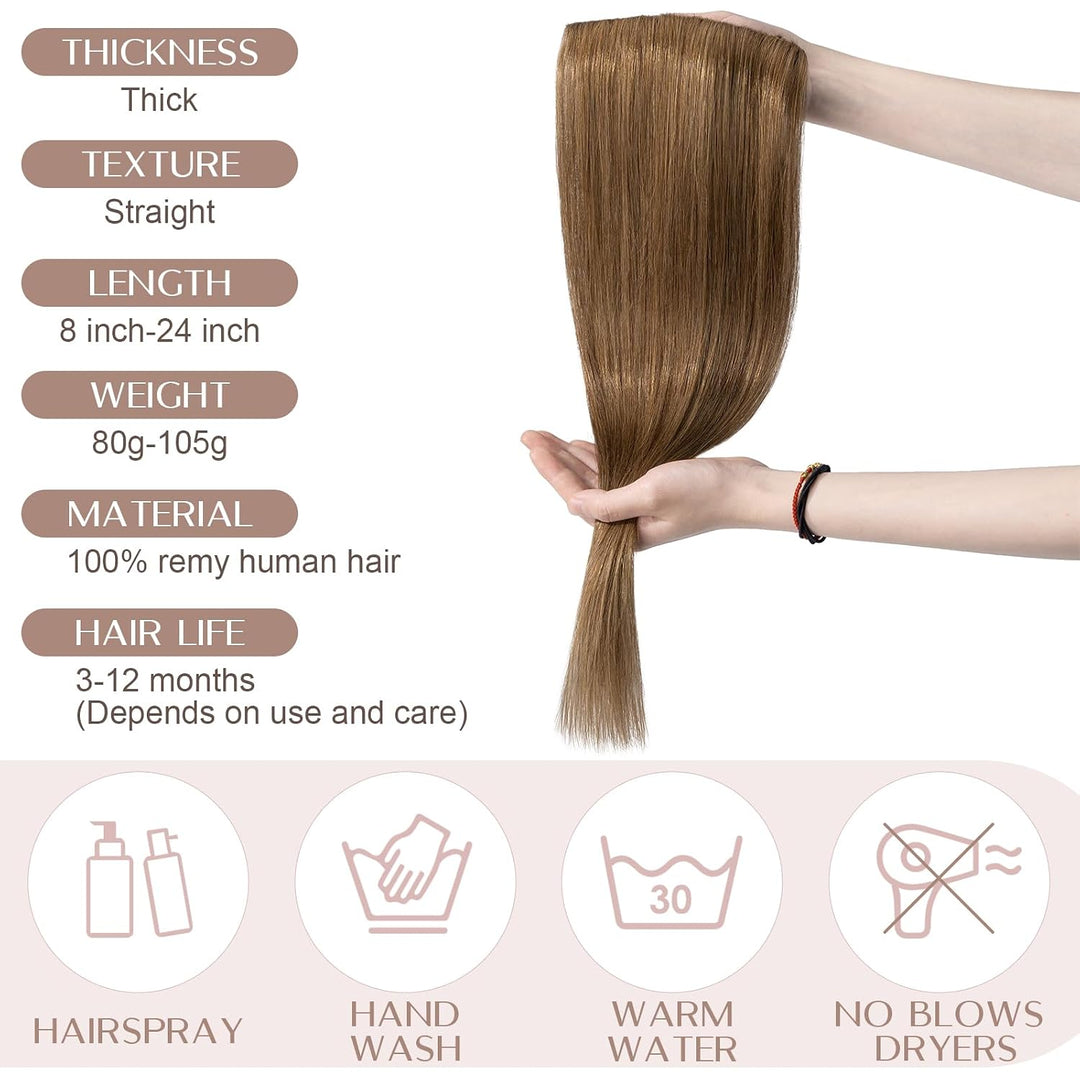 SEGO Haarteil Clip in Extensions Echthaar DICKER 1 Tresse 5 Clips Dicker Dichter Haarverlängerung 10