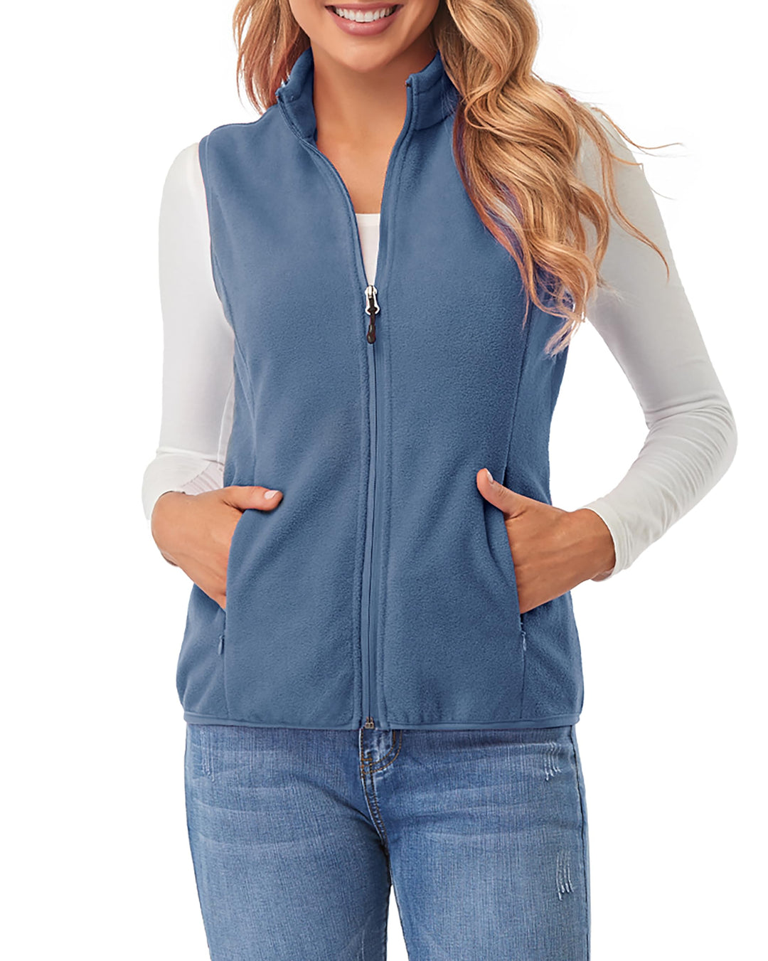 fuinloth Fleece Weste für Damen, Leicht Ärmellose Standkragen mit Reissverschlusstaschen, XS Aschenb