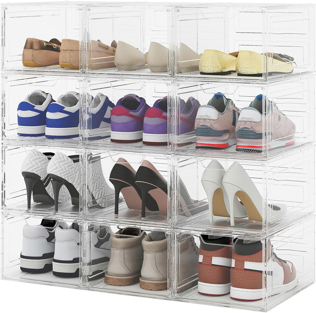 Carlo Milano transparente Schuhregale: 3er-Set Transparente Schuhbox, stapelbar, bis Grösse 47, Magn